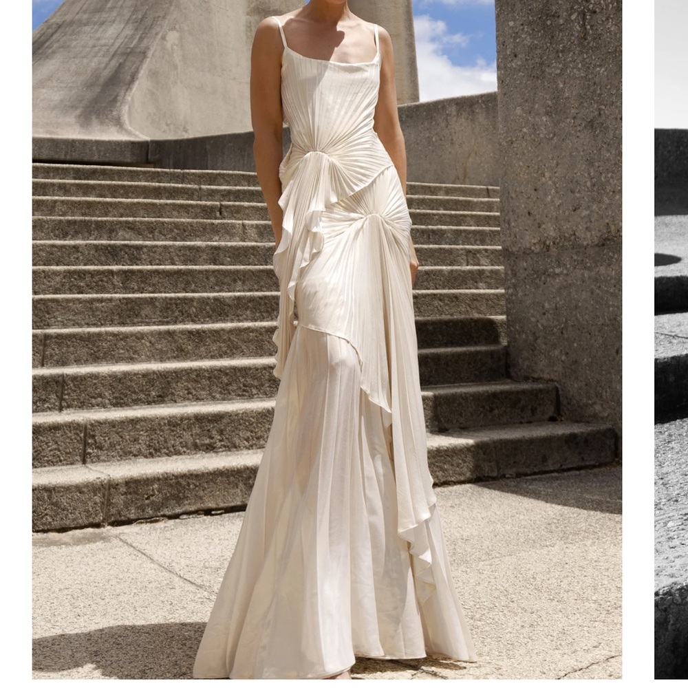 Georgia Hardinge Cream Torrent Pleated Dress